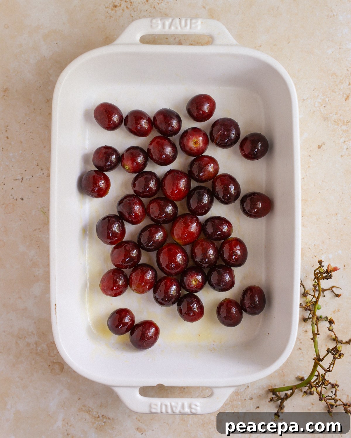 overhead grapes in baking dish