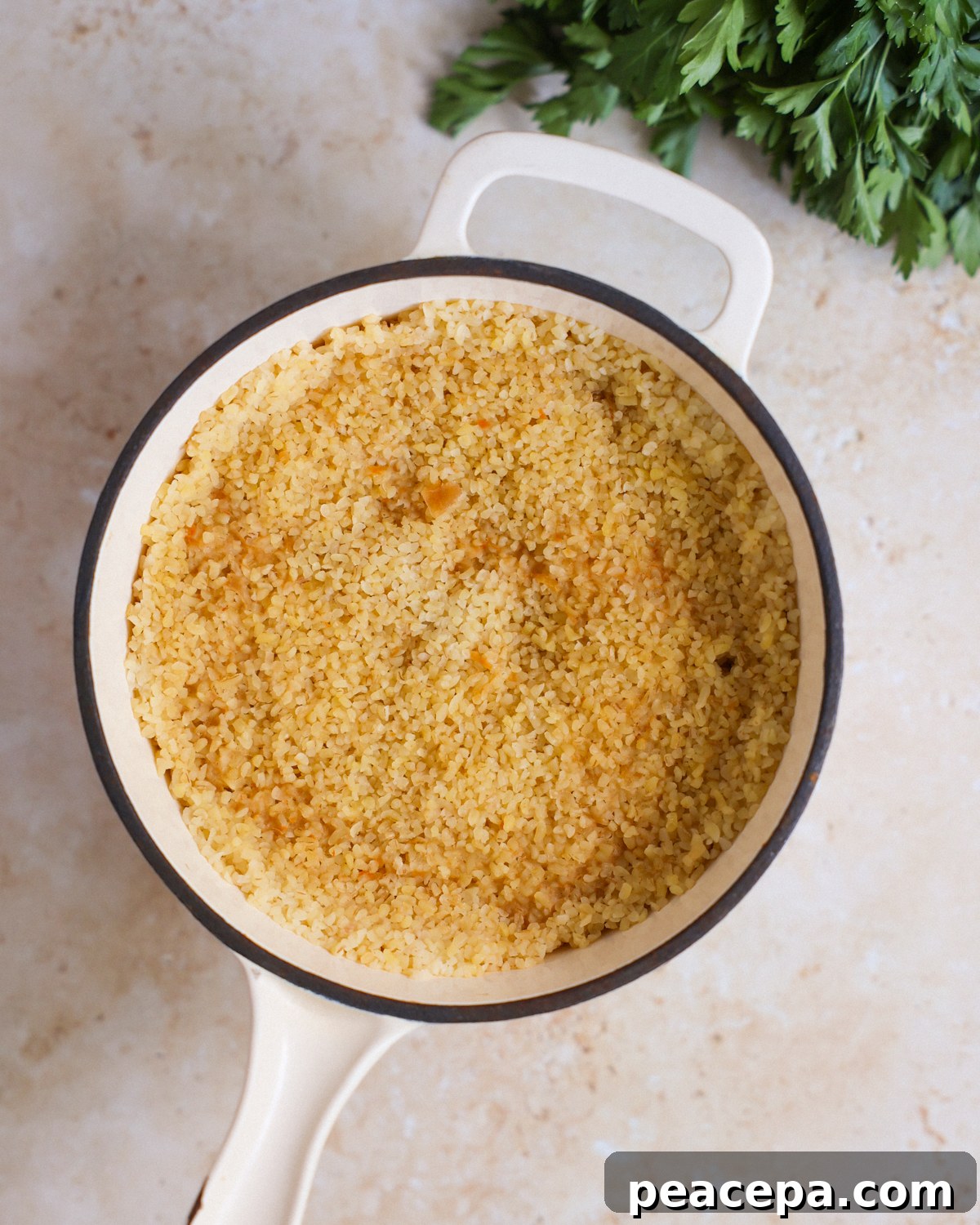 cooked bulgur overhead