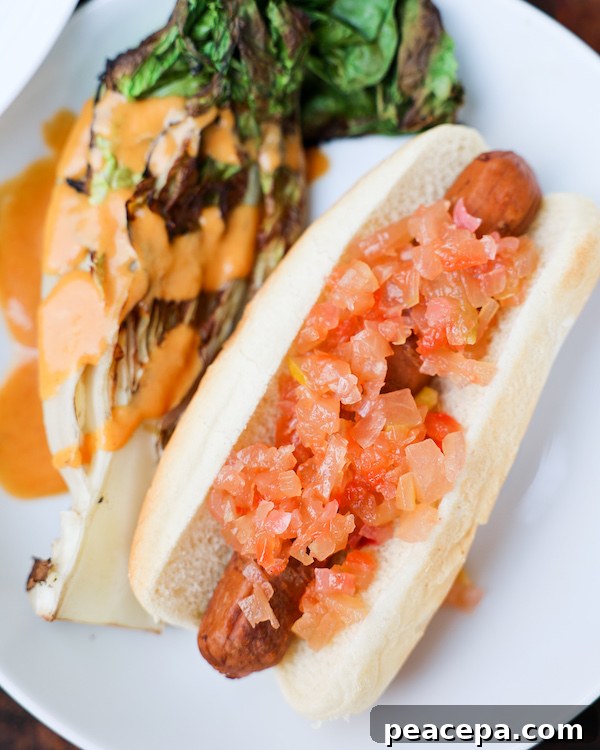 Vegan Hotdog with Watermelon Rind Relish