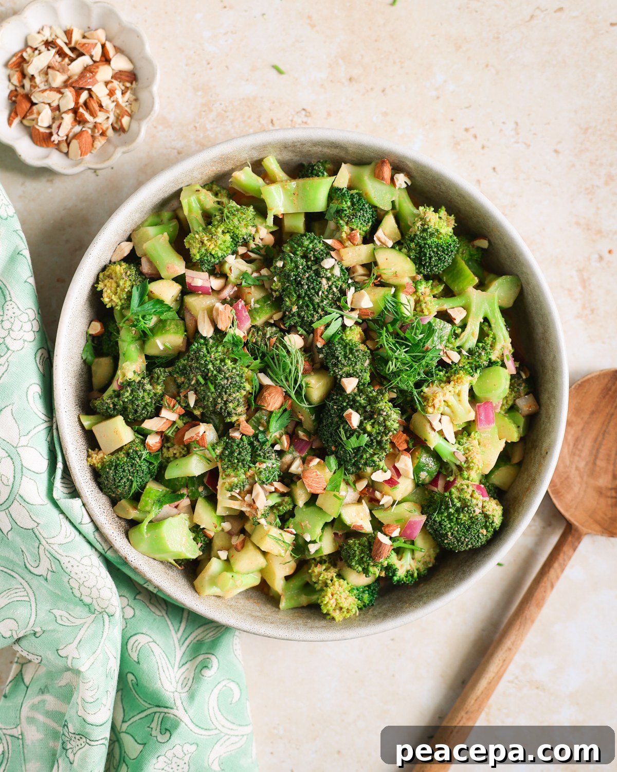 Broccoli salad in a serving bowl