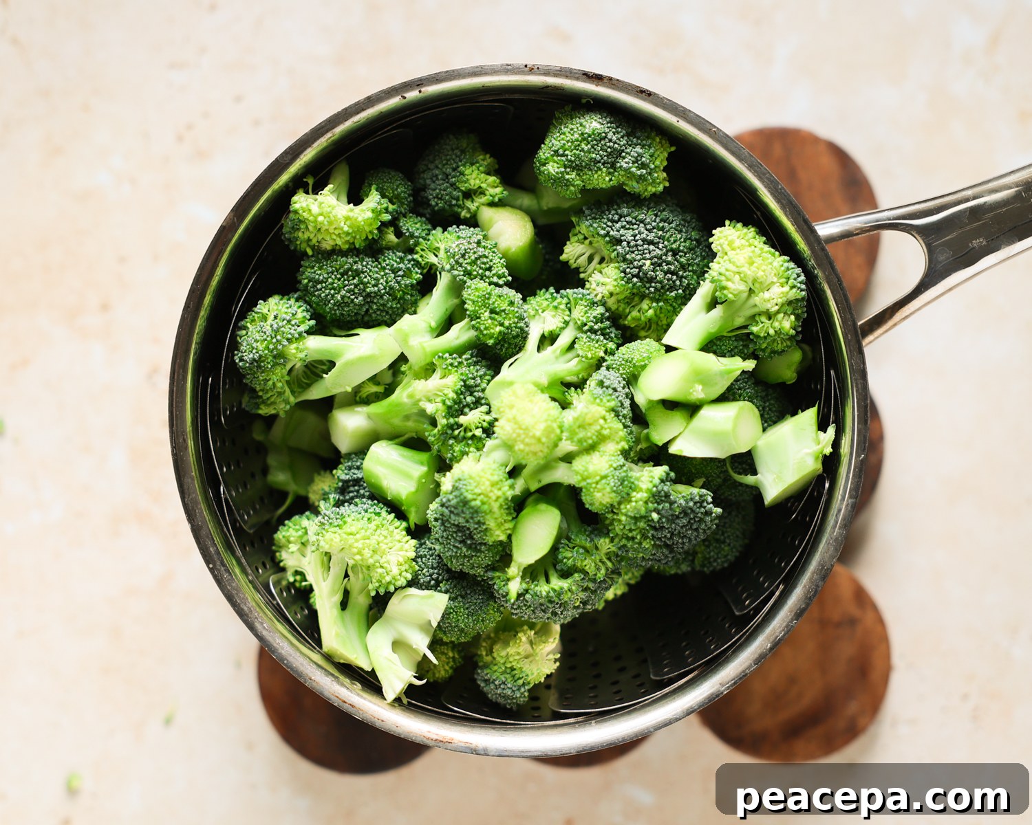 Broccoli in steamer basket