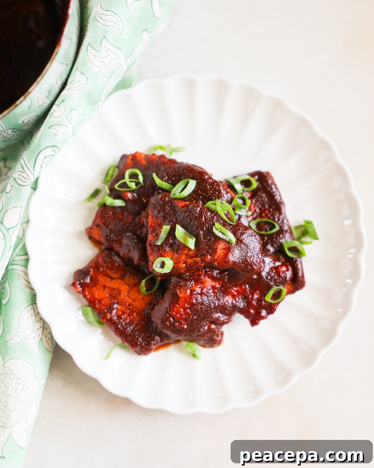 BBQ tempeh on plate.