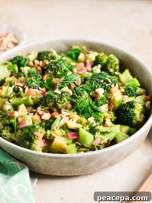 Easy broccoli salad in a serving bowl.